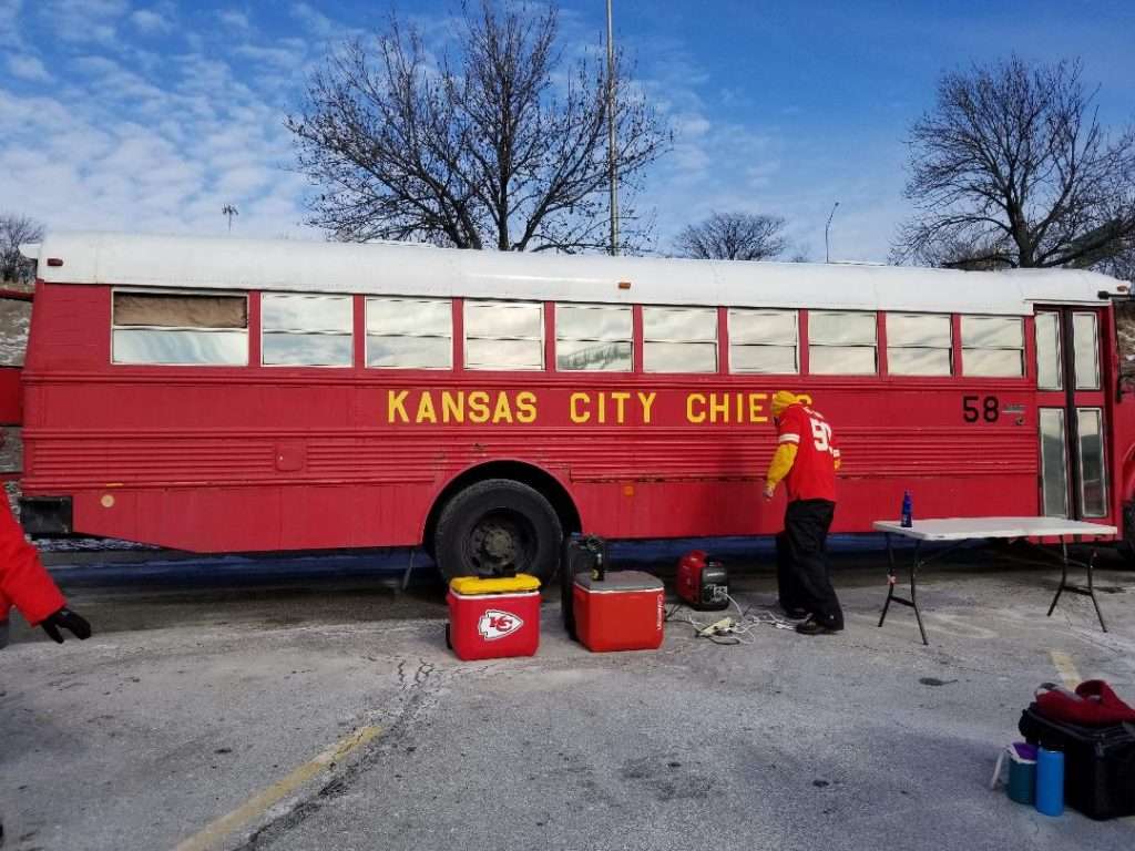 AFC Championship, Patriots and Chiefs. Chiefs Tailgate Bus!
