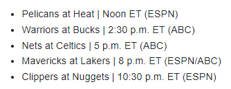 NBA Christmas Day Games 2020 Schedule