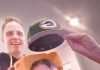 packers cheesehead on adult mans head