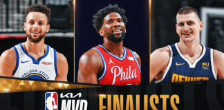 NBA Awards 2021 Graphic Of MVP FInalists Curry. Joel Embiid, Nikola Jokic