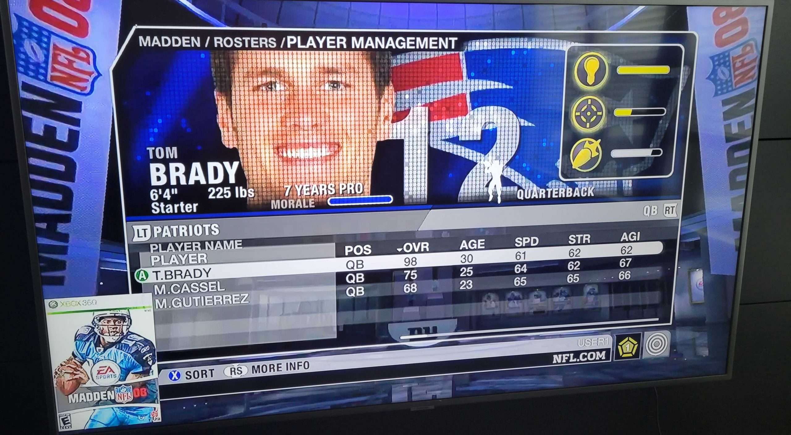 2008 Tom Brady Madden Rating Card