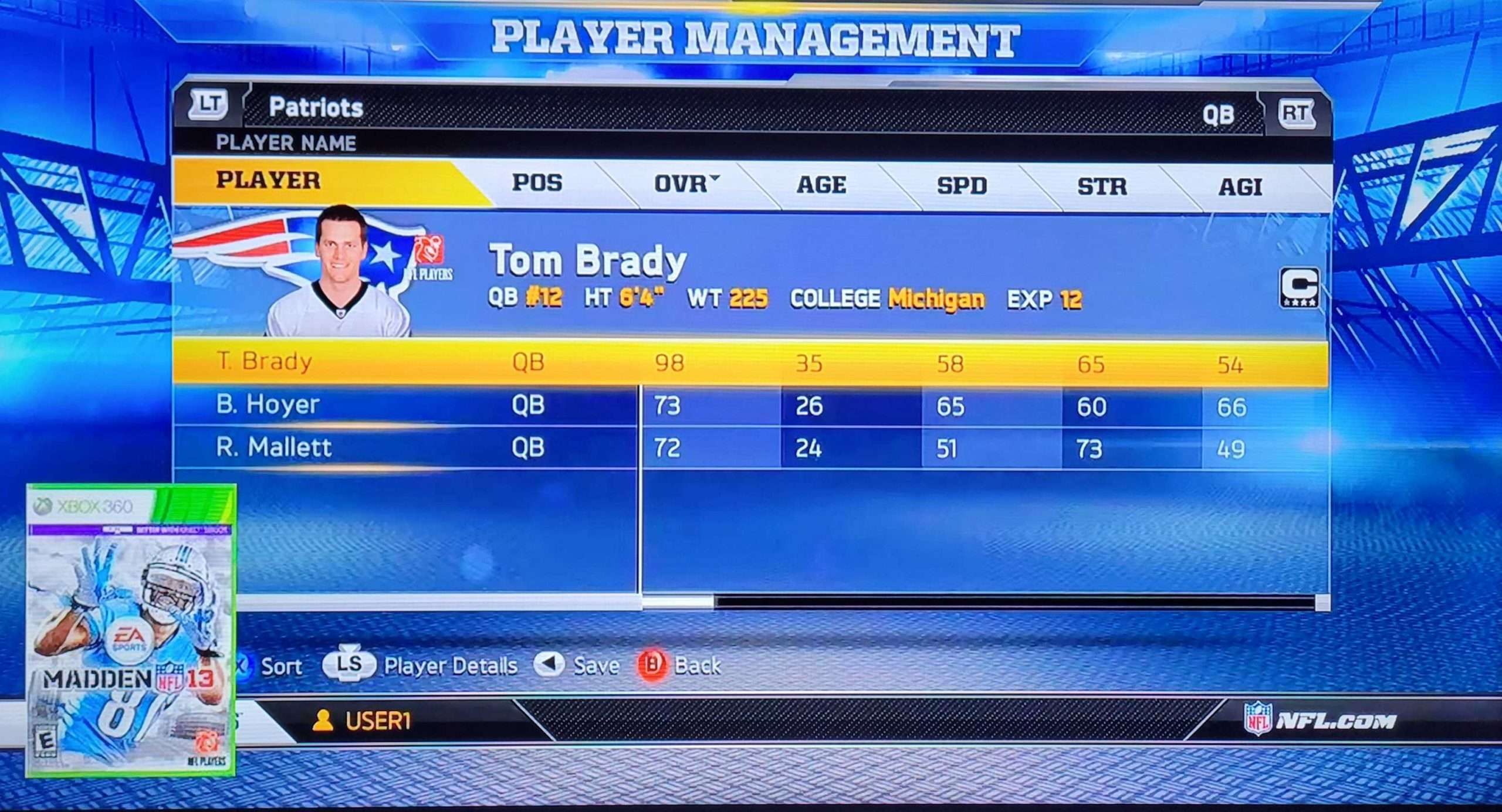 Madden 13 Tom Brady Ratings 
