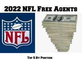 2022 NFL Free Agents Top 5 By Position List Graphic With NFL Logo And Stack Of Money