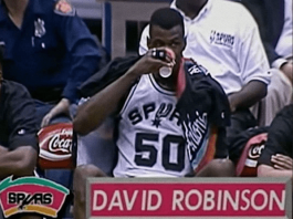 Spurs Center David Robinson Enjoying A Drink After Quadruple Double